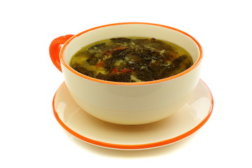 Cup of soup with fresh sorrel