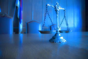 Decorative Scales of Justice in the Courtroom - obrazy, fototapety, plakaty