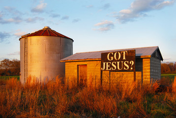 Sign on farm building: Got Jesus