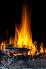 logs burning with orange flames