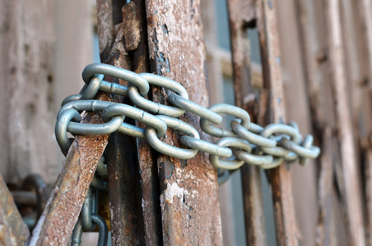 Chained Door Of An Abandoned Store