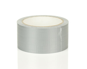 Roll of Grey Adhesive Tape on White with Reflection
