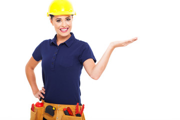 female builder presenting