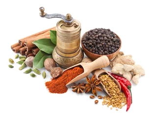 Peel and stick wall murals Aromatic still life with spices and herbs isolated on white