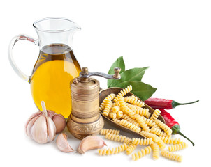 Still life with ingredients for preparing pasta