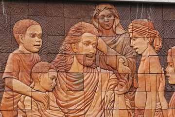 Naklejka premium Christ the sculpture stone carving.