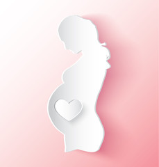 Vector Sticker of Pregnant Woman WIth Heart Over Her Belly