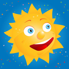 Comic Sonne Sunny mit Sternchen auf Blau