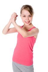 Friendship. The girl joined hands in a fist.