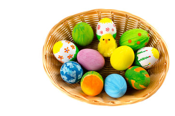 Colorful Easter eggs in a basket