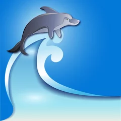 Abwaschbare Fototapete Delfine Delphin auf der Welle