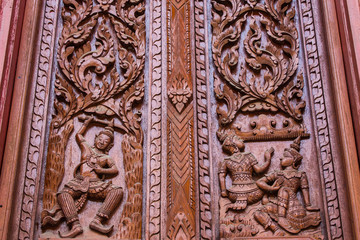Ornament wooden window of Thai temple in Chiangmai, Thailand