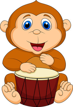 Cute monkey playing drum