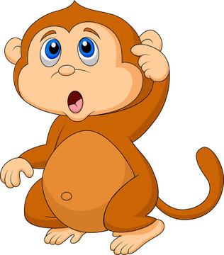 Cute monkey cartoon thinking
