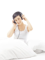 Naklejka premium Happy woman with headphones