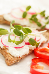 Obraz na płótnie Canvas sandwiches with radish and sunflower sprouts