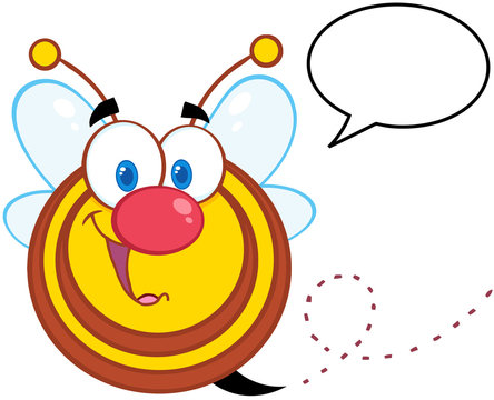Cute Honey Bee Cartoon Mascot Character With Speech Bubble