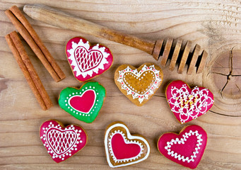 Valentines Day Heart Shaped Ginger Bread on wooden table