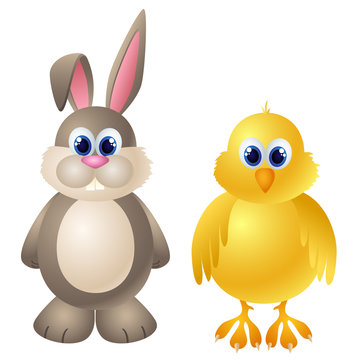Cartoon rabbit and chicken character
