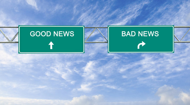Road sign to good and bad news