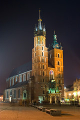 Night city square in Krakow, Poland