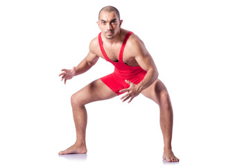 Obraz premium Young wrestler isolated on the white