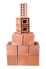 Obraz premium Stack of clay bricks isolated on white