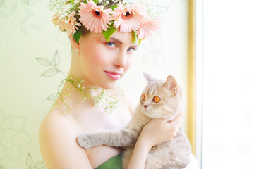 beautiful girl with cat