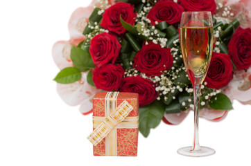 Champagne, gift, roses