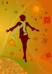 Autumn background with silhouette of women