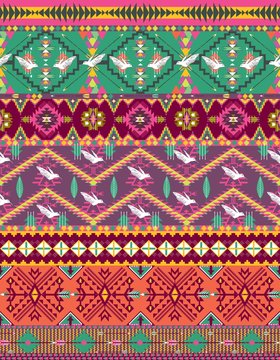 Seamless colorful aztec pattern with birds