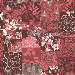 Flowers patchwork seamless pattern - obrazy, fototapety, plakaty