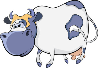Happy blue cow. Cartoon