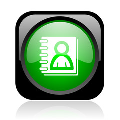 address book black and green square web glossy icon