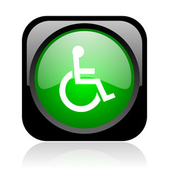 accessibility black and green square web glossy icon