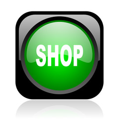 shop black and green square web glossy icon