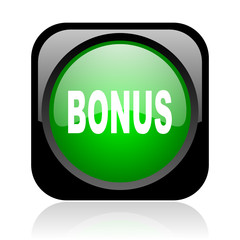 bonus black and green square web glossy icon