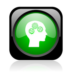 head black and green square web glossy icon