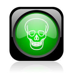 skull black and green square web glossy icon