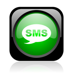 sms black and green square web glossy icon