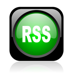 rss black and green square web glossy icon