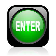 enter black and green square web glossy icon