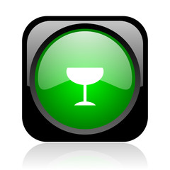 glass black and green square web glossy icon