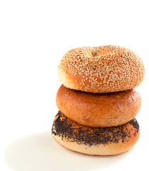 A stack of assorted bagels