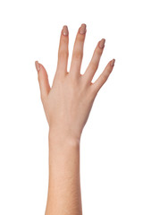 Fototapeta premium Hand gesture number five closeup isolated on white