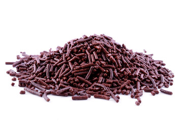 Grated chocolate isolated on a white background