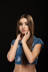 Young beautiful girl model with long hair