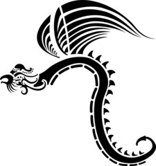 Silhouette of a black dragon on a white background