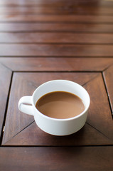 Hot coffee latte on table