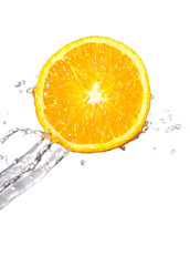 Fototapeta na wymiar Orange Citrus Fruit with Water Splash